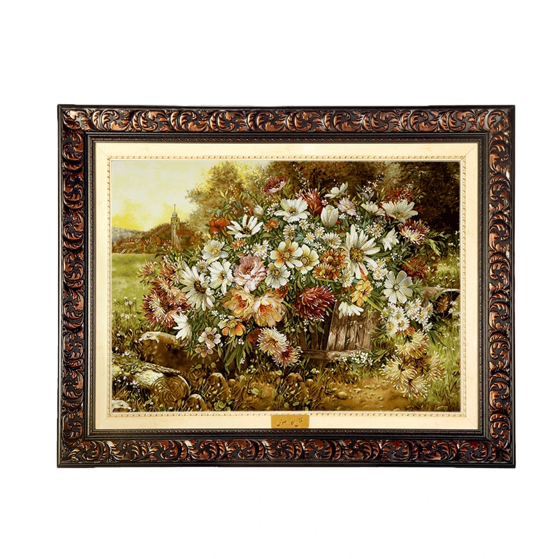 تابلو فرش ماشینی نقش نگار رضوی طرح گل کد 2309D