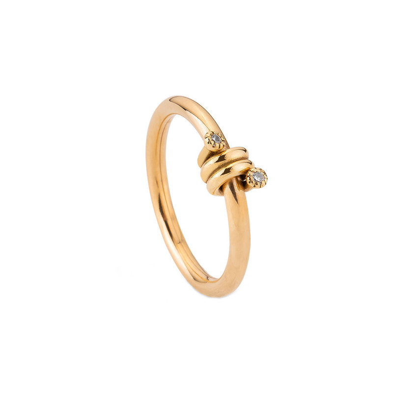 انگشتر طلا 18 عیار زنانه کیا گالری مدل فنری دو نگین کد RM672 سایز 54