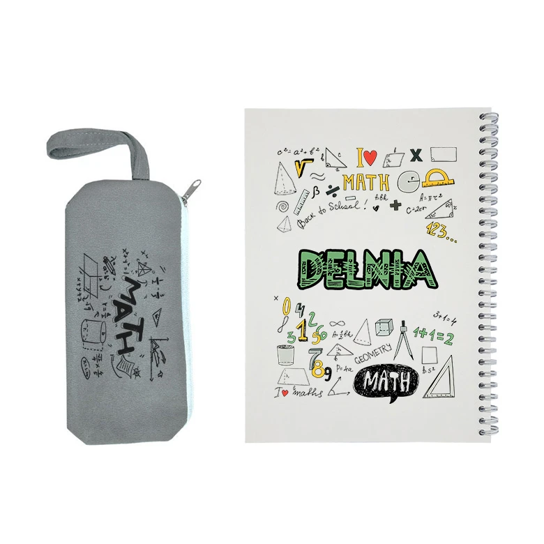دفتر مشق 50 برگ طرح ریاضی مدل دلنیا به همراه جامدادی