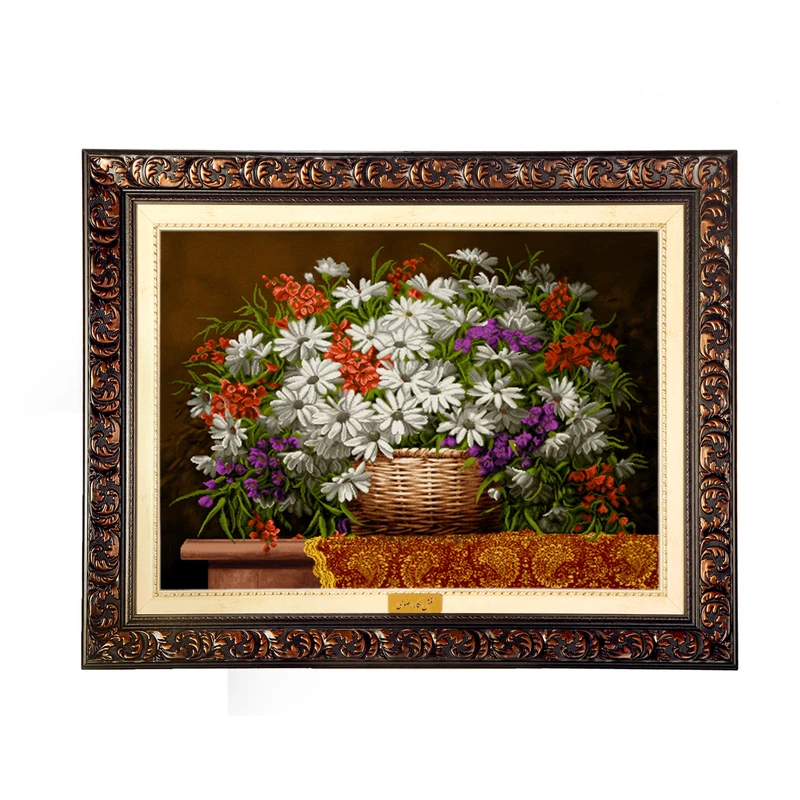 تابلو فرش ماشینی نقش نگار رضوی طرح گل کد 2418D