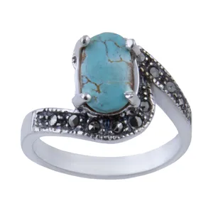 انگشتر نقره زنانه بازرگانی میلادی مدل فیروزه طبیعی نیشابور نگین مارکازیت بدون ریزش کد AW_168