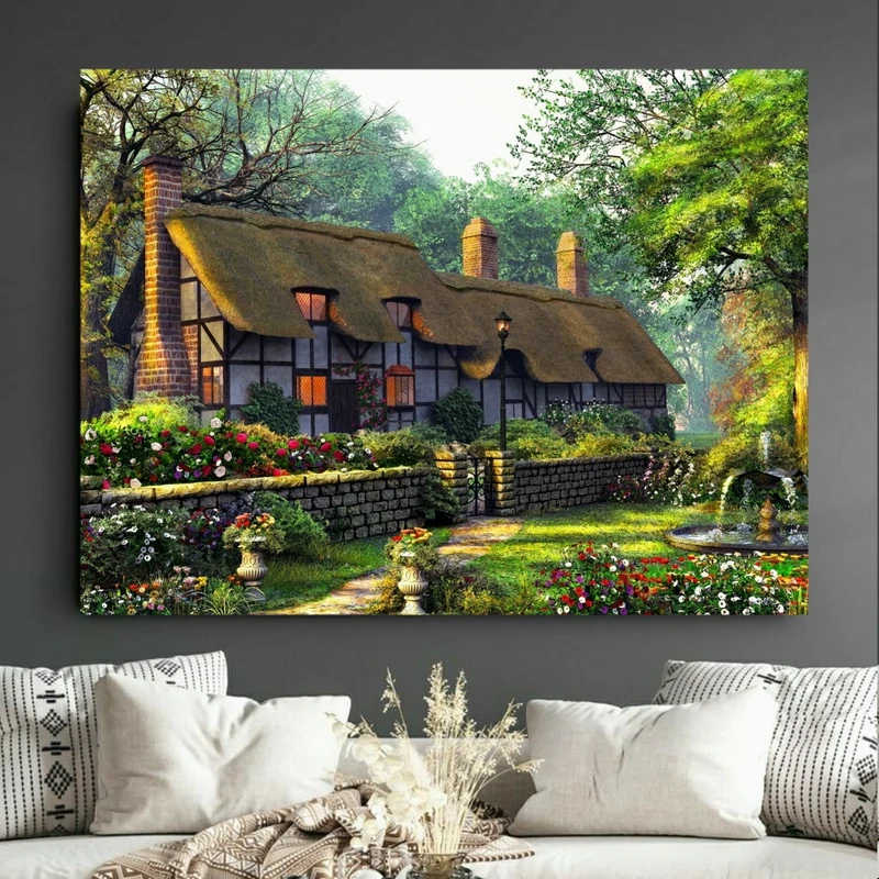 تابلو بوم طرح مخمل کلبه مدل سرسبز کد GR1532