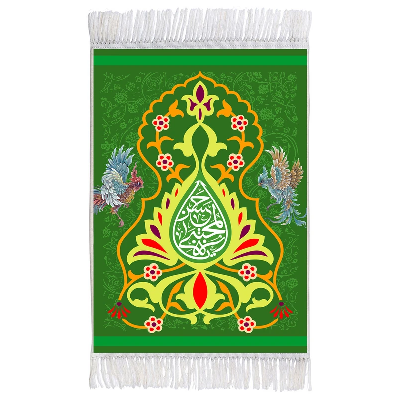 فرش ماشینی دیوارکوب اطلس آبی مدل یا حسن مجتبی کد T4585