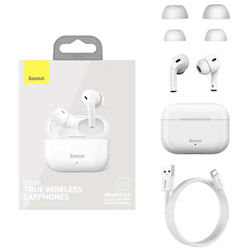 هدست باسئوس مدل MAH Baseus W3 TWS Wireless Earbuds Bluetooth 5.0 Noise Cancellation In-Ear True Wireless Earphones HIFI Stereo Built-In Microphone IPX5