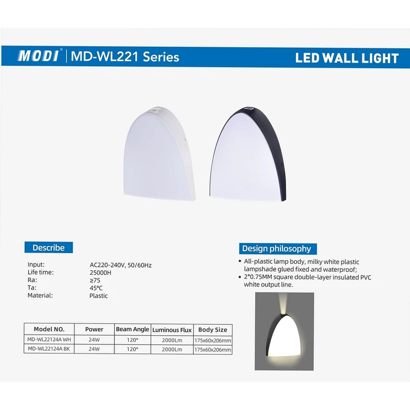 عکس شماره 11 : چراغ حیاطی 24 وات مودی مدل واترپروف ip65-b