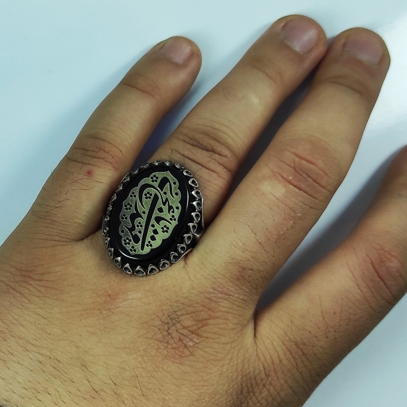 انگشتر نقره مردانه سلین کالا مدل عقیق خطی طرح یامهدی کد Mps-1