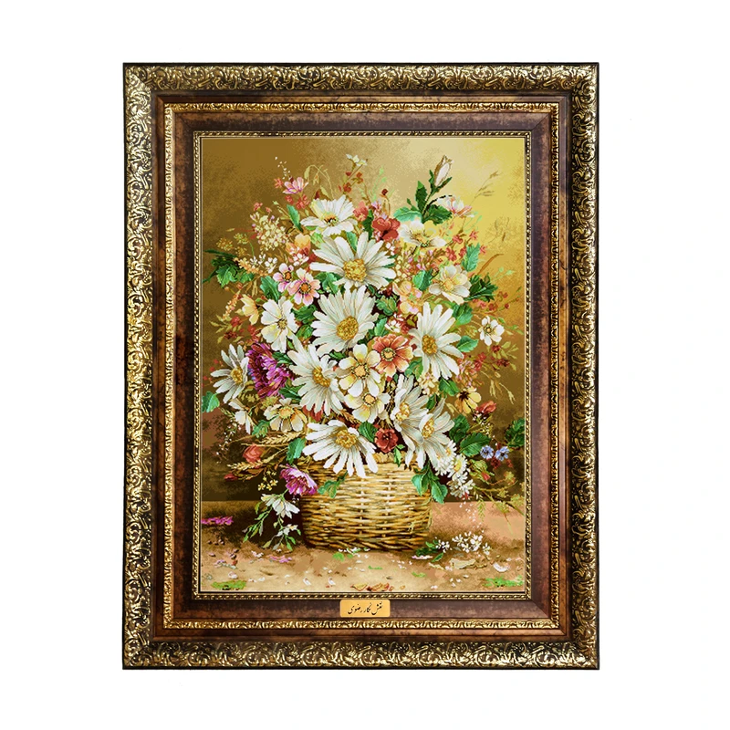 تابلو فرش ماشینی نقش نگار رضوی طرح گل کد 2172H