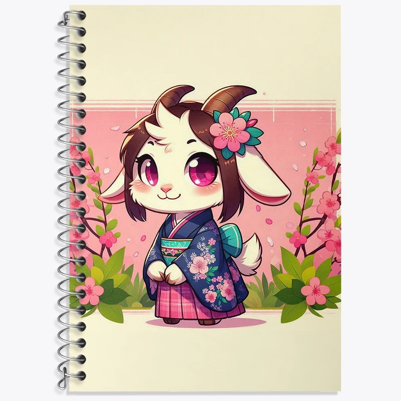 دفتر زبان 50 برگ خندالو مدل دو خط طرح بز ژاپنی کیوت کد N1612