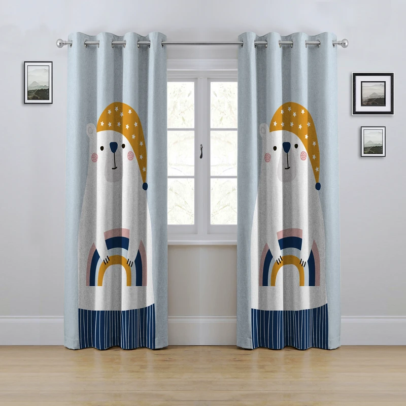 پرده مدل پانچی طرح خرس سایز 280x145 سانتی متر