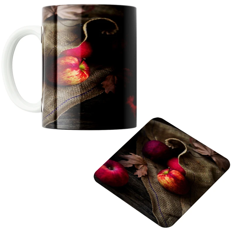 ماگ پاد آفرین مدل سیب های پاییزی کد 01 به همراه زیر لیوانی