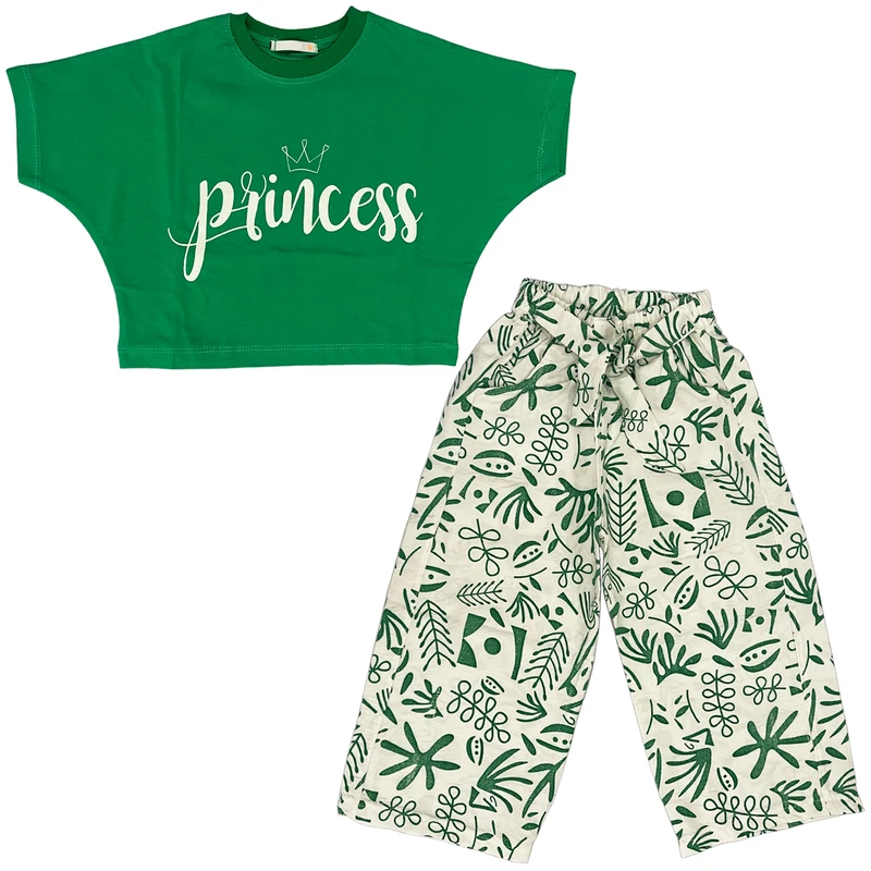 ست کراپ تی شرت و شلوار دخترانه مدل Princes02