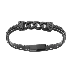 دستبند مردانه مدل چرم اسپرت سه حلقه کد 51454