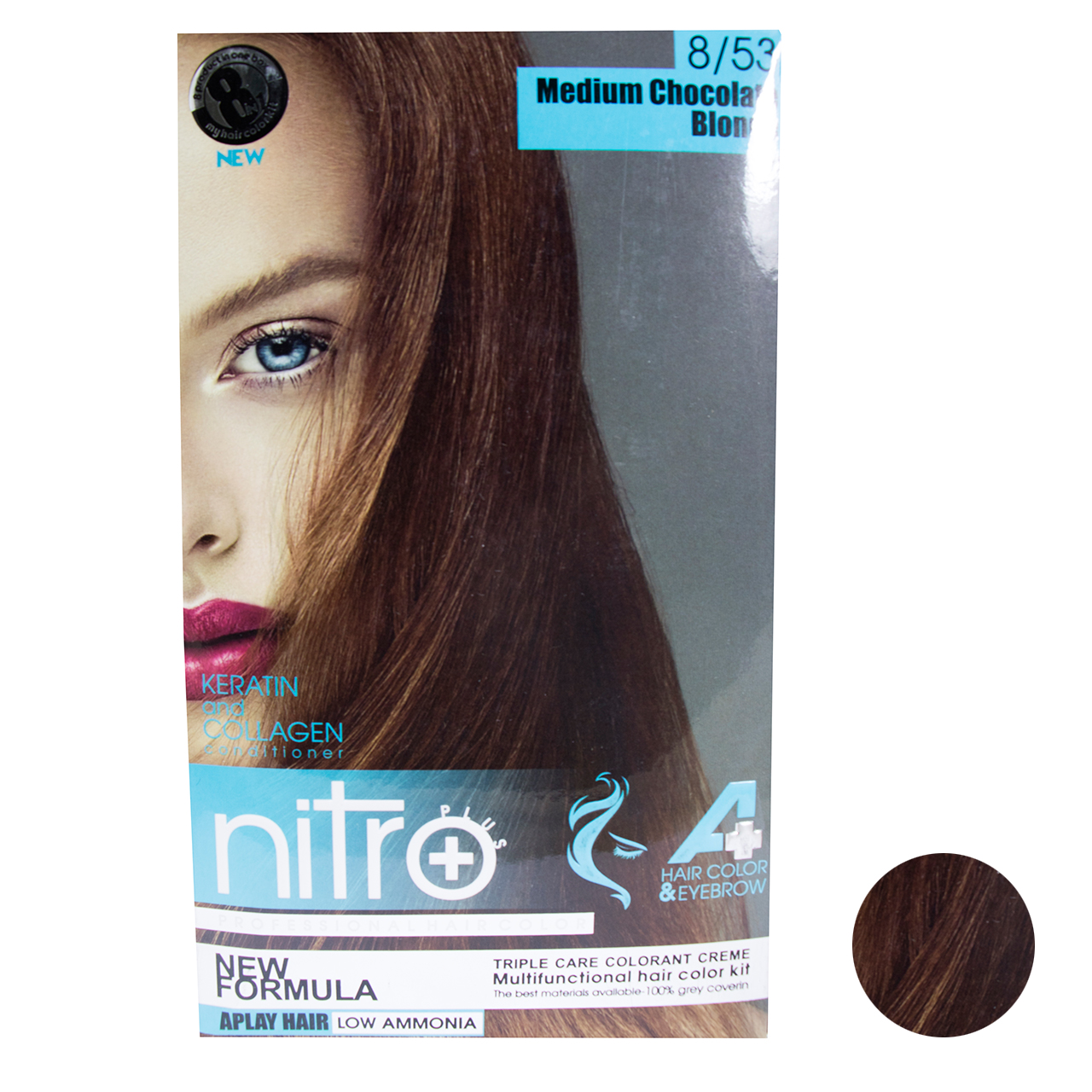 کیت رنگ مو و ابرو نیترو پلاس شماره 8.53 حجم 100 میلی لیتر رنگ بلوند شکلاتی متوسط