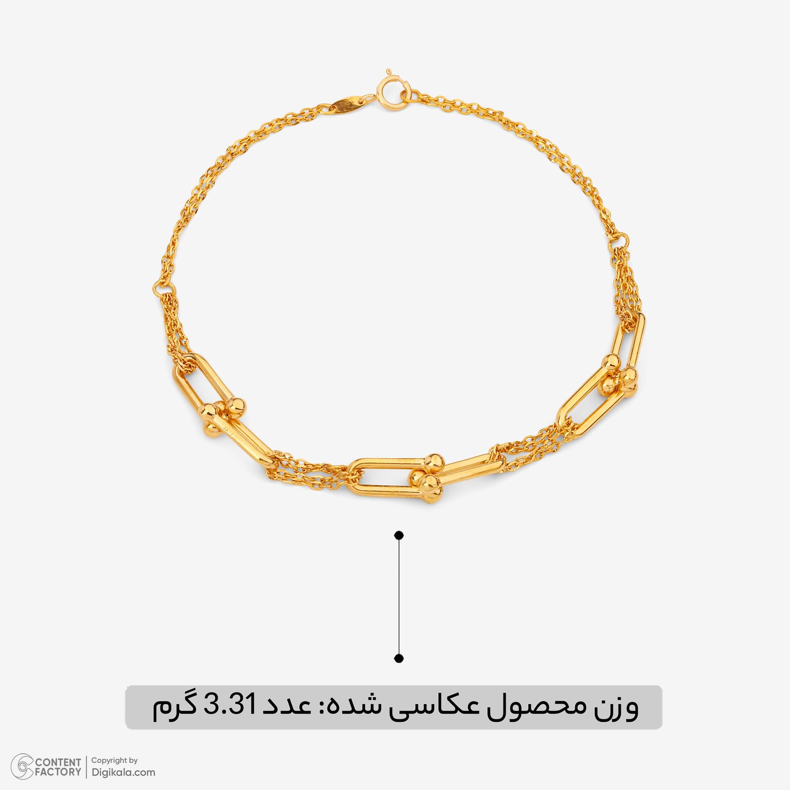 دستبند زنجیری طلا کم اجرت 18 عیار زنانه نگین مدل 109 -  - 2