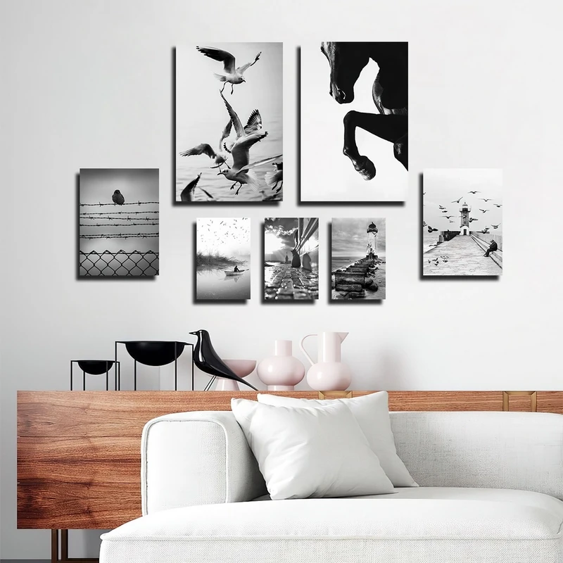 تابلو شاسی بکلیت طرح طبیعت و پرنده و اسب مدل SH-2373 مجموعه 7 عددی