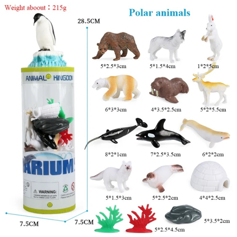 فیگور مدل حیوانات قطبی طرح استوانه ای کد JD2315 مجموعه 15 عددی