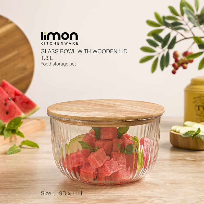 ظرف نگهدارنده لیمون مدل گرد شیاردار درب چوبی 2212 مجموعه 3 عددی