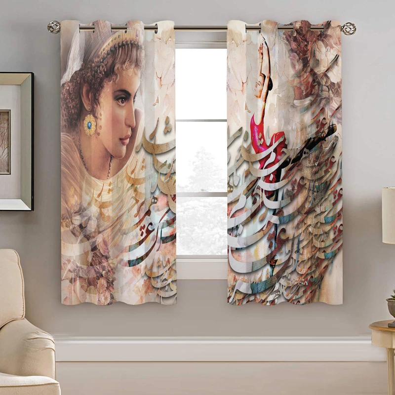 پرده نیروانا طرح شعر و چهره مدل مخمل کد 5149 سایز 140×200 سانتی متر