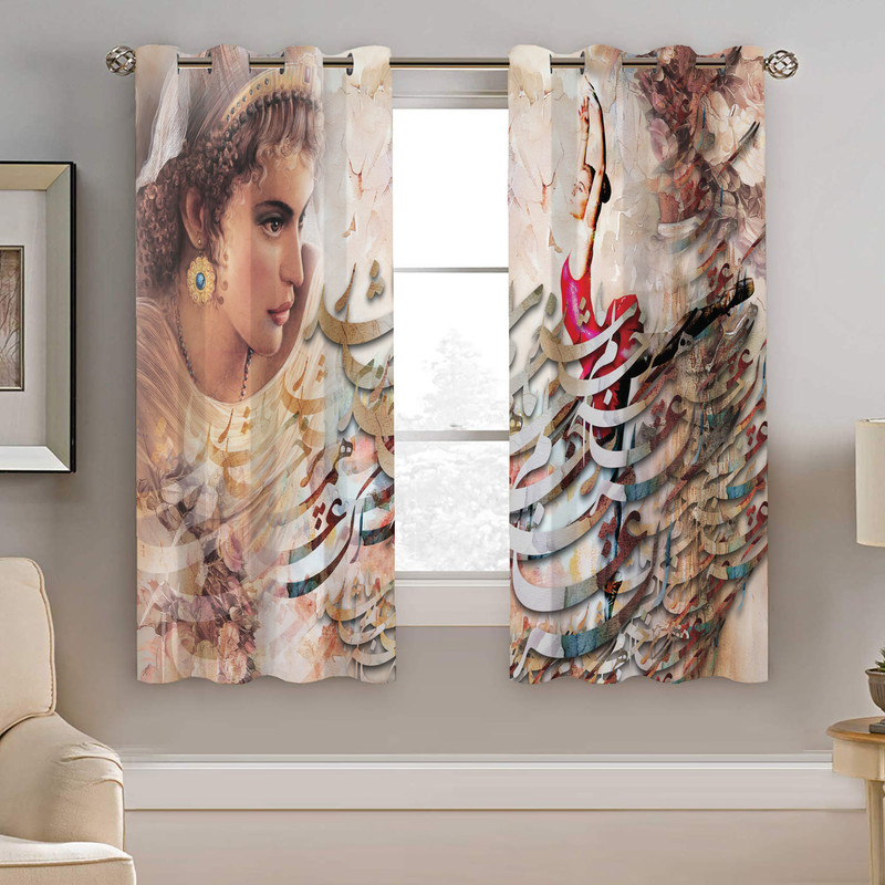 پرده نیروانا طرح شعر و چهره مدل مخمل کد 5149 سایز 140×200 سانتی متر