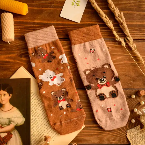 جوراب دخترانه ال سون مدل خرس مهربون کد PH702.1