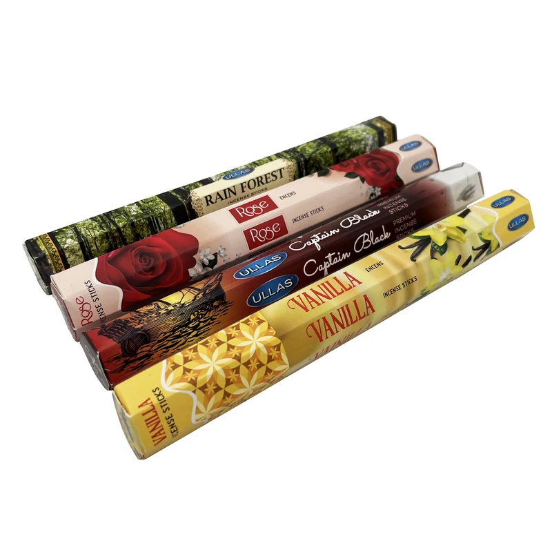 عود الاس مدل 05 رایحه رز و جنگل بارانی و وانیل و کاپیتان بلک چهار مجموعه 80 عددی