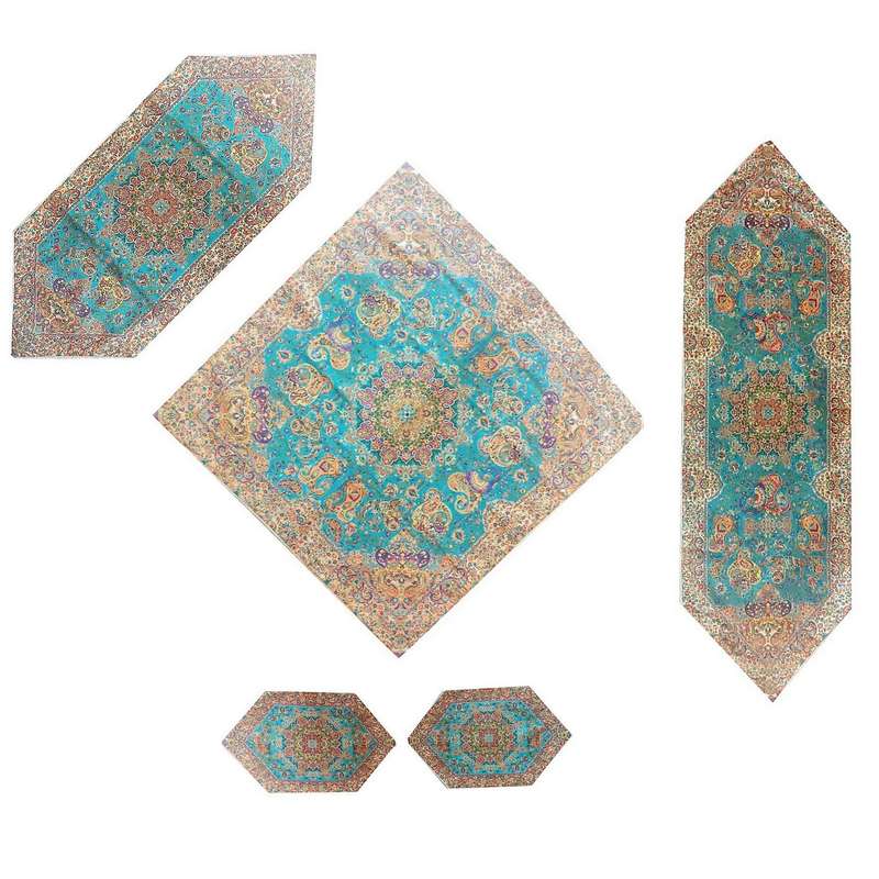 ست 5 تکه رومیزی ترمه طرح هشت بهشت