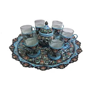 سرویس چای خوری میناکاری 8 پارچه طرح پرداز و ختایی کد 2654