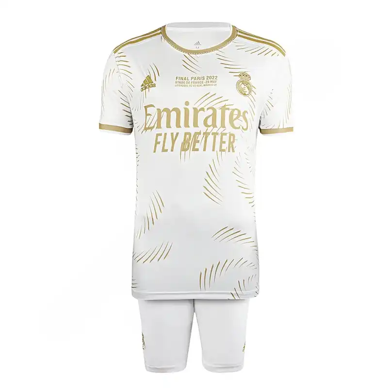 ست تی شرت و شلوارک ورزشی مردانه مدل فوتبال رئال مادريد فينال 2022 پاريس NK-7132