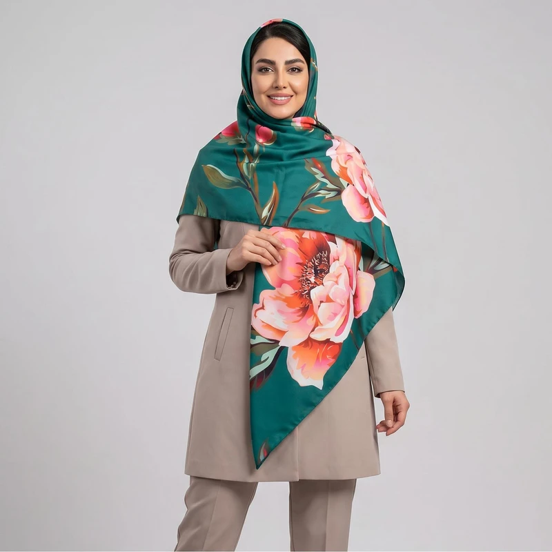روسری زنانه مدل ابریشم جدید مزونی لاکچری گل درشت کد a-9005