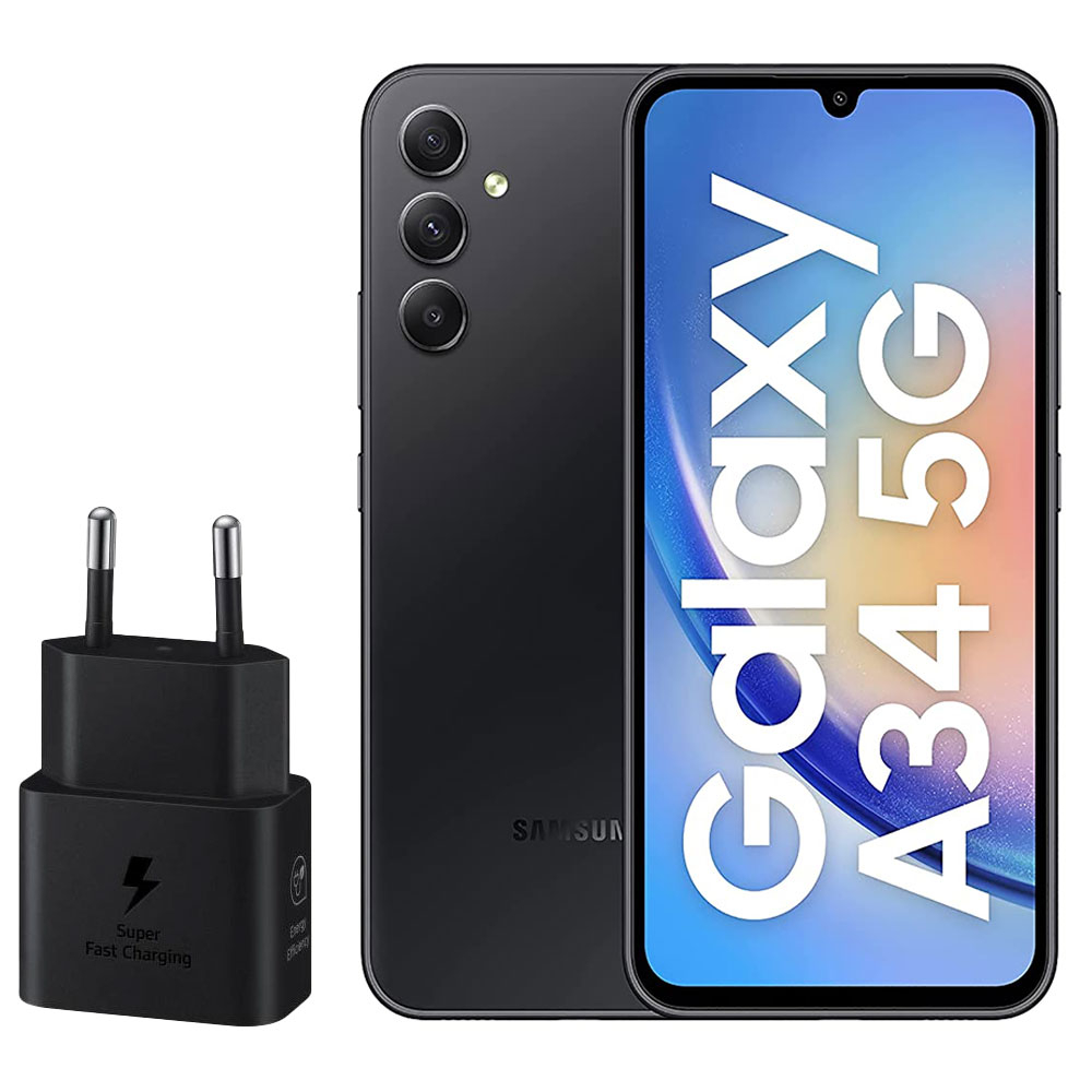 گوشی موبایل سامسونگ مدل Galaxy A34 5G دو سیم کارت ظرفیت 128 گیگابایت و رم 8 گیگابایت به همراه شارژر 25وات سامسونگ