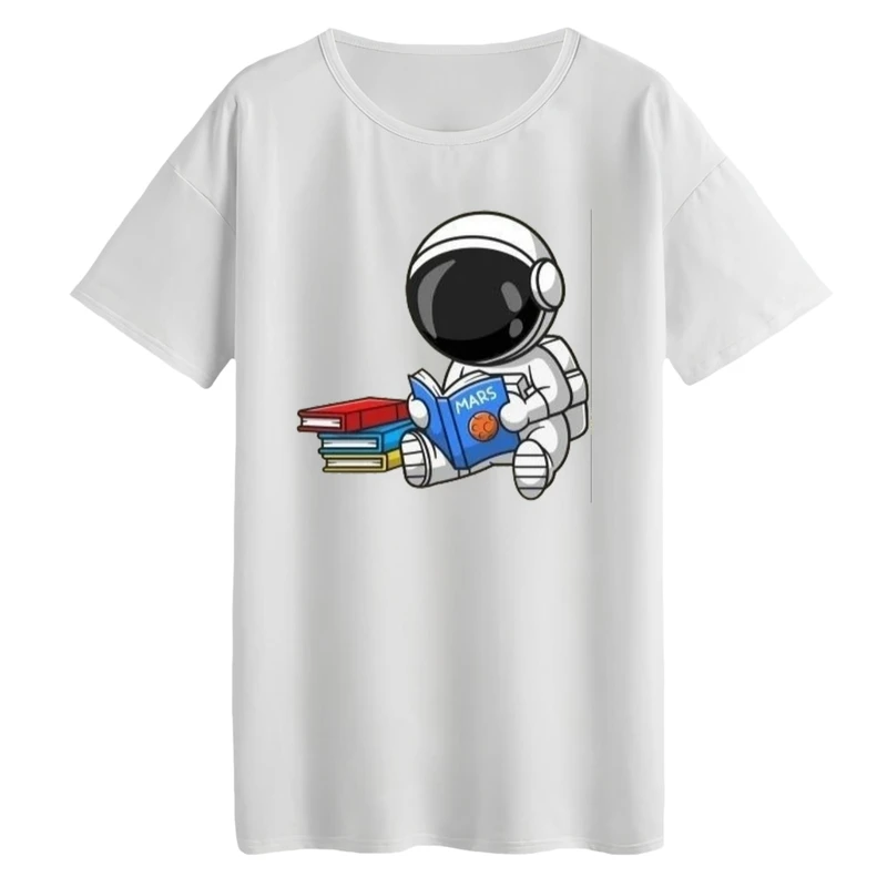 تی‌شرت لانگ آستین کوتاه زنانه مدل فضانورد و کتاب
