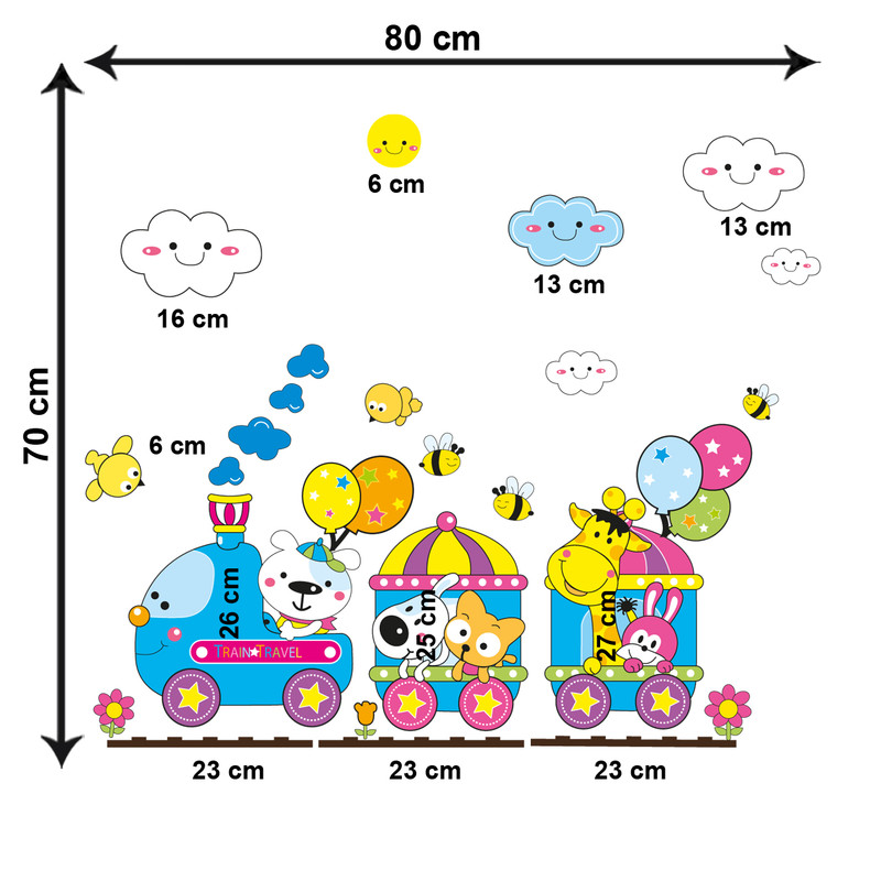 استیکر دیواری کودک باروچین مدل قطار رنگارنگ مجموعه 24 عددی
