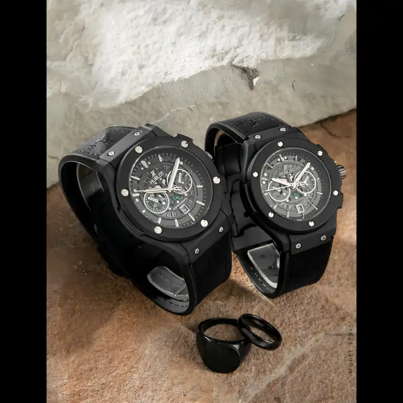 ست ساعت مچی عقربه ای زنانه و مردانه  مدل تک موتوره اسکلتون کد 2