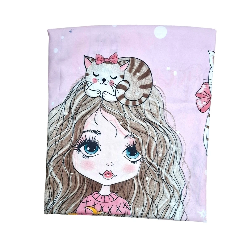 ملحفه پلی کتان مدل عروسک و گربه یک نفره سایز 235x160 سانتی‌متر