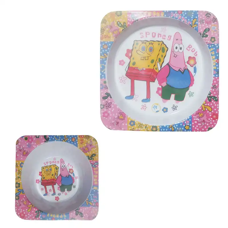 ست بشقاب و کاسه کودک باب اسفنجی مجموعه 2 عددی