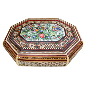 شکلات خوری خاتم کاری مدل داخل شیشه ای طرح 8 ضلعی کشیده کد DrawnOctagon-n3