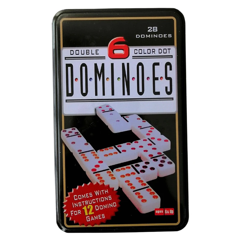 بازی فکری ناب سل مدل دومینو 28 عددی نقطه رنگی نشکن همراه با قاب فلزی کد DOUBLE SIX COLOR DOT DOMINOES NAAB003