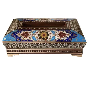 جعبه دستمال کاغذی خاتم کاری طرح تذهیب کد 1040