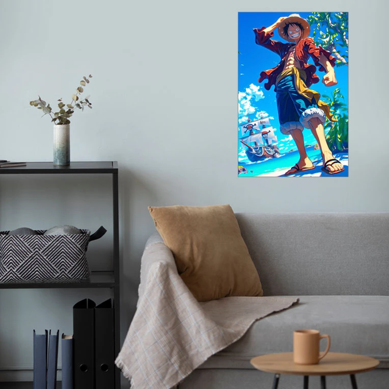 پوستر گوفی مدل موگی وارانو لوفی دزد دریایی کلاه حصیری انیمه وان پیس طرح Mugiwara no Luffy One Piece Anime کد BEECH22