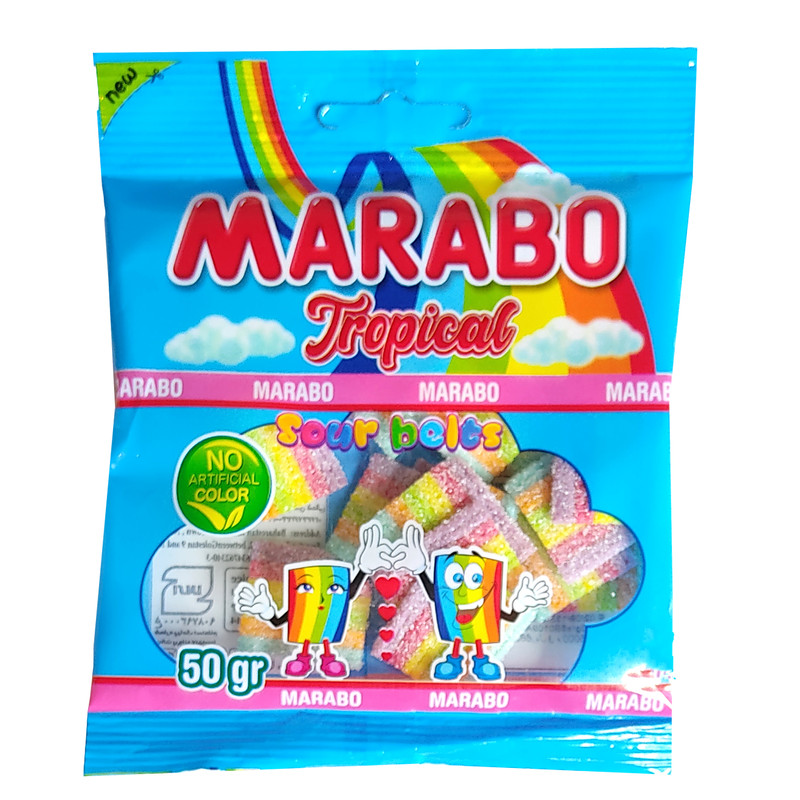 پاستیل نواری شکری میوه ای مارابو - 50 گرم بسته 5 عددی