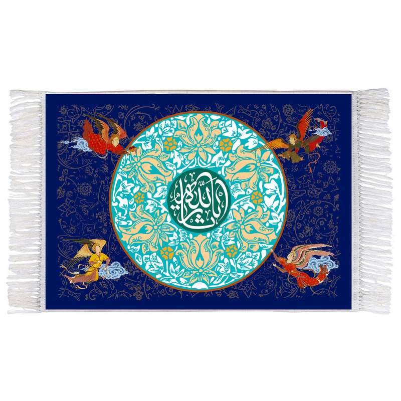 فرش ماشینی دیوارکوب اطلس آبی طرح یا ثار الله مدل T2678