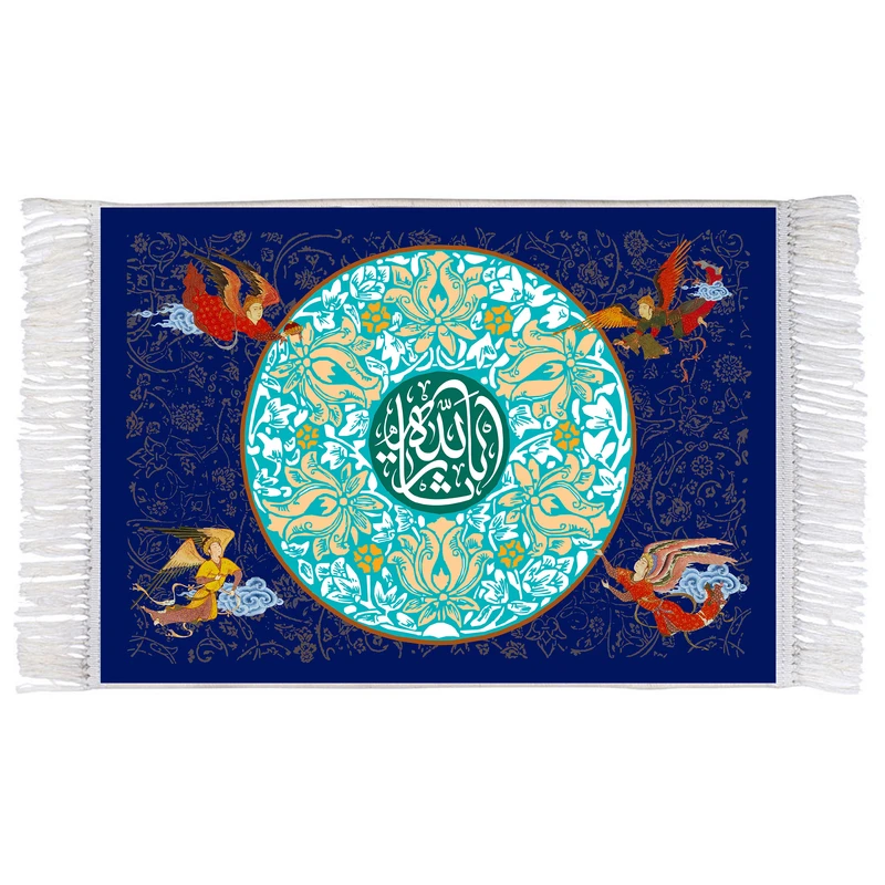 فرش ماشینی دیوارکوب اطلس آبی طرح یا ثار الله مدل T2678