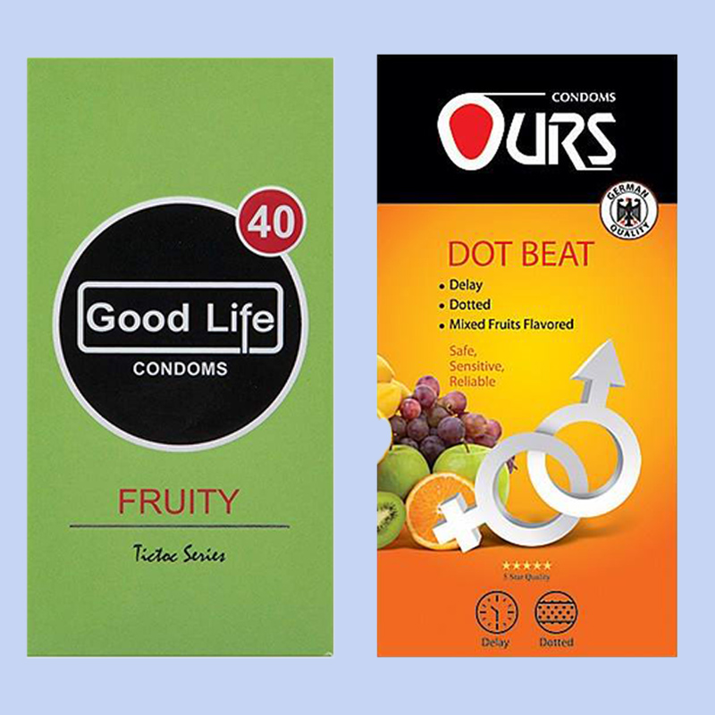 کاندوم گودلایف مدل Fruity بسته 12 عددی به همراه کاندوم اورز مدل Dot Beat بسته 12 عددی