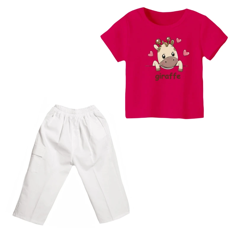 ست تی شرت و شلوارک دخترانه مدل زرافه کد 4