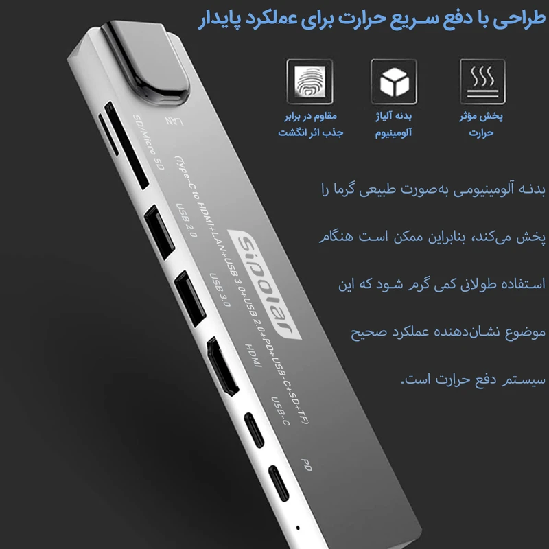عکس شماره 5 : هاب 8 پورت usb-c به hdmi سیپولار مدل 8in1 sp-hu879