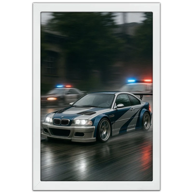 تابلو بکلیت طرح ماشین و خودرو بی ام و BMW M3 GTR NEED FOR SPEED MOST WANTED مدل W-po1866 فریم سفید