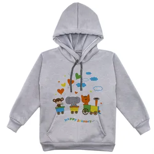 هودی دخترانه مدل قطار حیوانات F22 رنگ طوسی