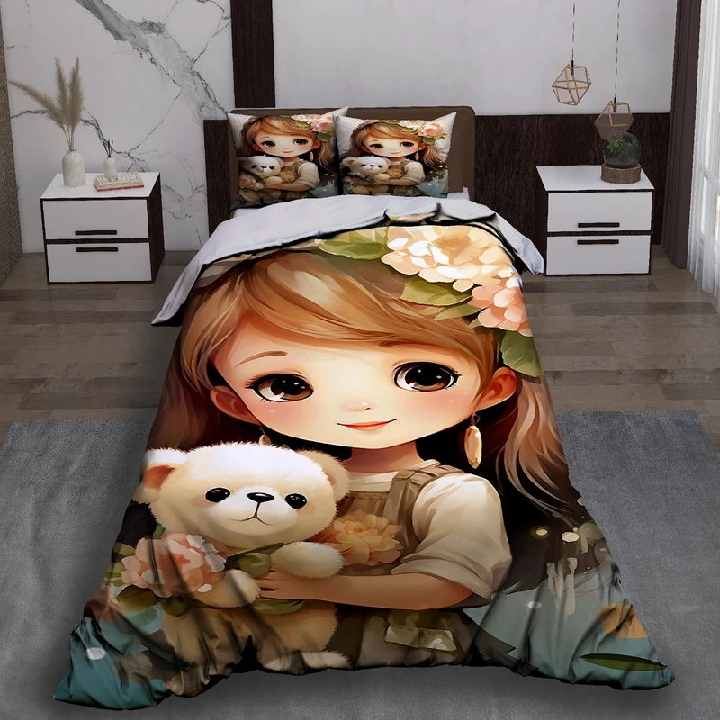 سرویس روتختی مدل دختر و خرس کوچولو یک نفره 5 تکه