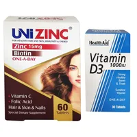 قرص یونی زینک ابیان بسته 60 عددی به همراه قرص ویتامین D3 1000 واحد هلث اید بسته 30 عددی