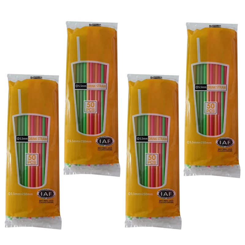 نی نوشیدنی یکبار مصرف مدل صاف 4 بسته 50 عددی